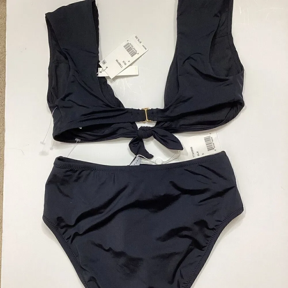 New. Trina Turk black front tie bikini set. 4-top/6-bottom. $155